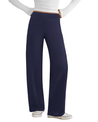 COPYLEAF Women's Wide Leg Yoga Pants with Pockets - Navy Blue, Large