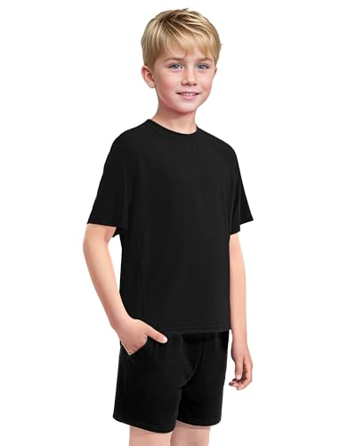 Kids Short Sleeve Rash Guard Swim Shirt - Black, 7-8 Years