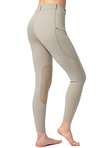 Knee-Patch Horse Riding Pants with Zipper Pockets - Taupe, Small