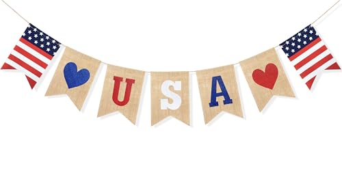 Burlap 4th of July Banner Bunting - Patriotic Decorations