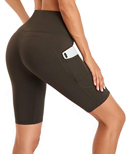 Women's Dark Olive Yoga Shorts with Side Pockets - Medium