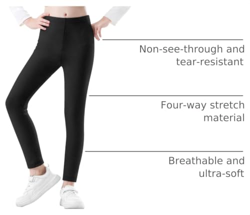 Girls Cotton Footless Leggings for Toddler & Kids - Black, Size 8-10Y