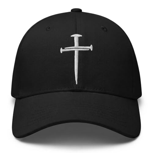 Black Christian Baseball Cap with Three Nails Cross Embroidery - Unisex Faith Hat