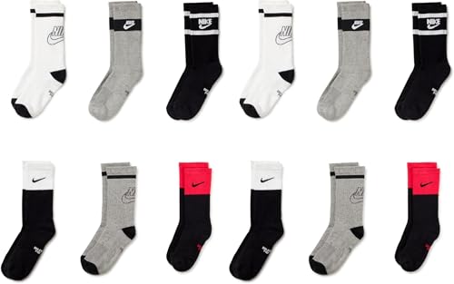 Nike Kids Crew Socks 6-Pack - Cushioned Everyday Socks for Boys & Girls, Small, White/Black/Grey