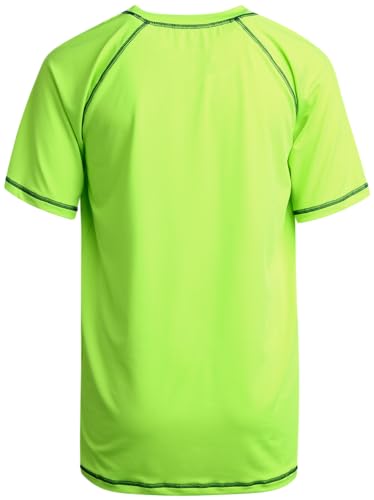 Boys Short Sleeve Rash Guard Swim Shirt - Sun Protection, Neon Lime (5-6)