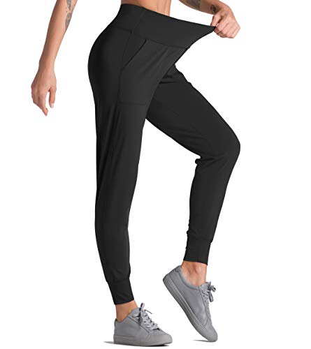 Dragon Fit Women's Black Medium Joggers with Pockets - High Waist Tapered Workout Pants