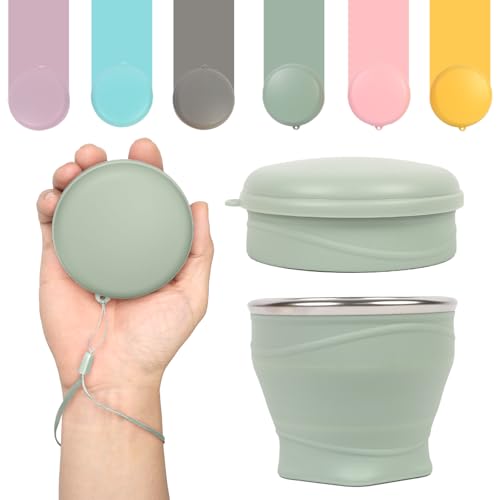 Collapsible Travel Cup with Lid - 6oz Mini Silicone Folding Cup - Lake Green