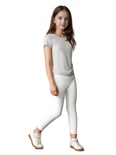 Girls High Waist Athletic Leggings - Yoga Dance Running Tights - Size 9 White