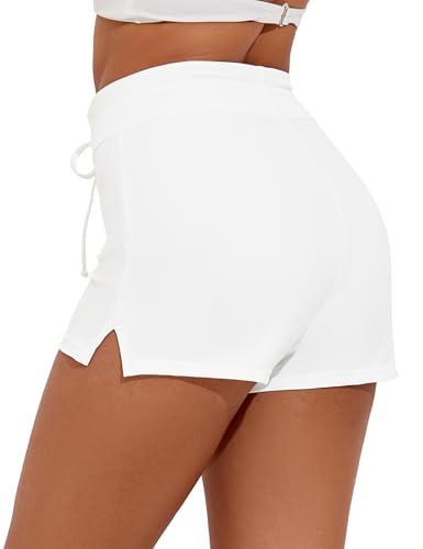Tournesol Women's High Waisted 3-Inch Swim Shorts - White, Medium