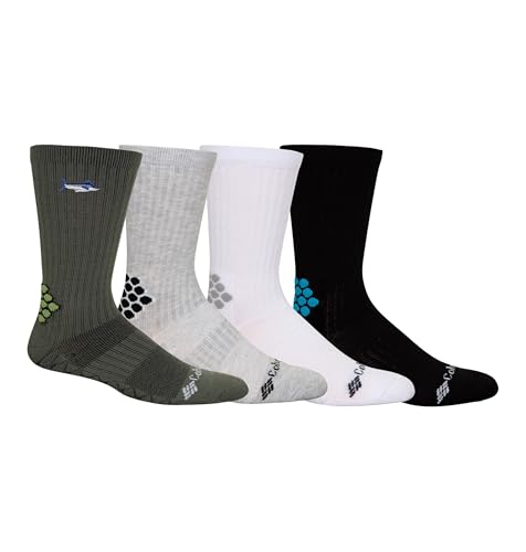 Columbia Men's PFG Fishing Crew Socks 4-Pack - Embroidered Fish, Size 10-13, Repreve & Polygiene