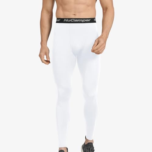 Men's Compression Pants - Cool Dry Breathable Leggings - White, Small