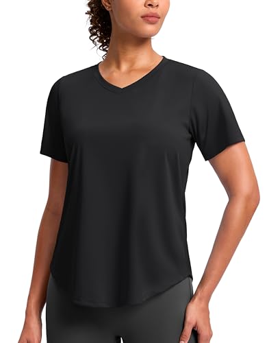 Women's V-Neck Dry Fit Workout Shirt - Short Sleeve, Large, Black