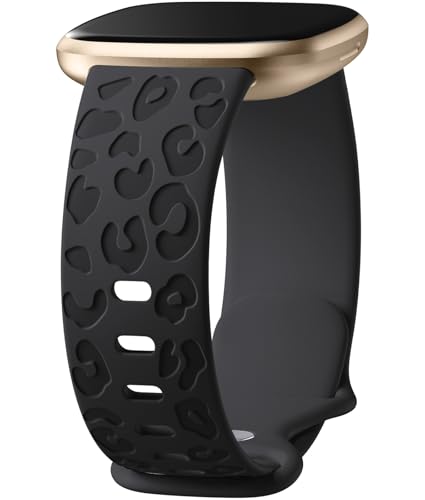 Leopard Engraved Silicone Watch Band for Fitbit Versa 4 - Black