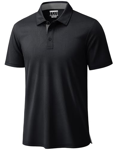 TACVASEN Men's Short Sleeve Polo Shirt - Dry Fit Golf Casual Collared Top, Medium Black