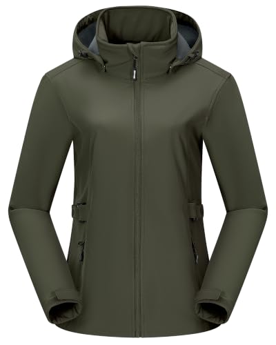 X-Large Olive Green Waterproof Women's Fleece Lined Rain Jacket - Outdoor Ventures