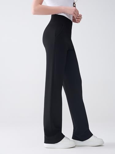 Maple&CA Tall Women’s Wide Leg Lounge Pants - High Waisted Stretch Yoga Pants with Pockets, 36" Inseam, Black