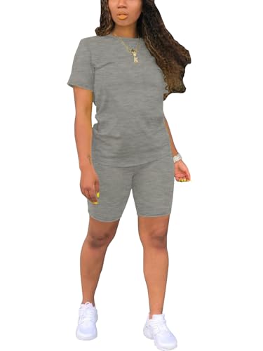 STOLKISS Women 2-Piece Striped Short Set Grey Medium Y403 Summer Casual Outfit