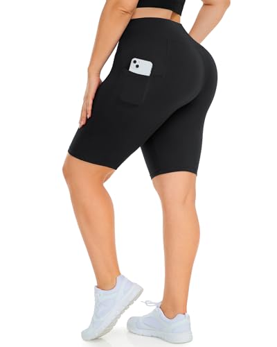 Plus Size High Waisted 8" Biker Shorts with Pockets - XL-4XL, Black