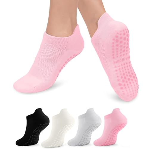 Non-Slip Pilates Socks with Grips for Women - Black/White/Gray/Pink