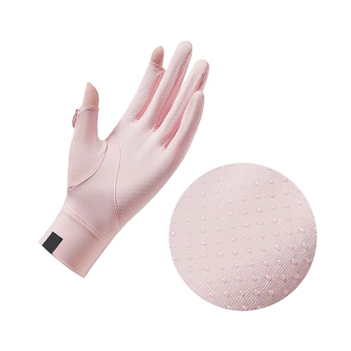 Women's UV Protection Fingerless Sun Gloves - Breathable Cooling - Pink