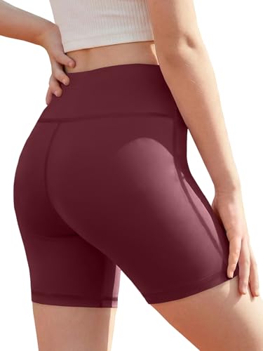 High Waist Girls Athletic Biker Shorts - 11-12 Years, Wine Red
