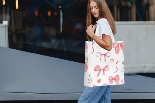 Canvas Tote Bag with Heart Bowknot Design - Reusable Shopping & Party Bag