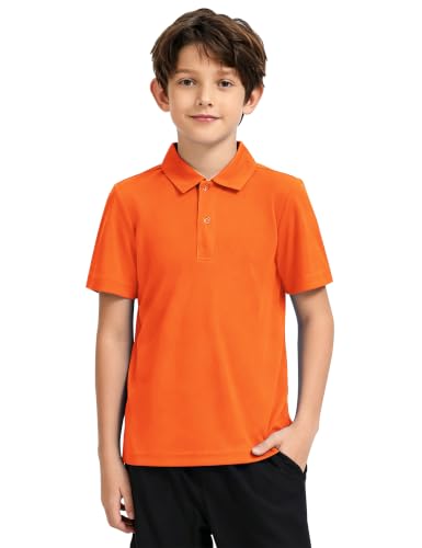 Youth Boys' Performance Polo Shirt Neon Orange 12 Years UPF 50+ Dry-Fit Active Golf & School Uniform