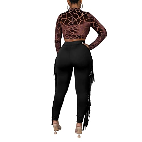 High Waist Fringed Jogger Sweatpants - X-Large Black