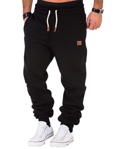 A WATERWANG Men's Black Heavyweight Fleece Sweatpants Medium - Tapered Joggers for Workout