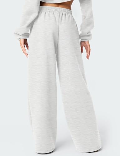 LOMON Wide-Leg Fleece Sweatpants for Women, Small, Light Grey (Fall/Winter 2026)