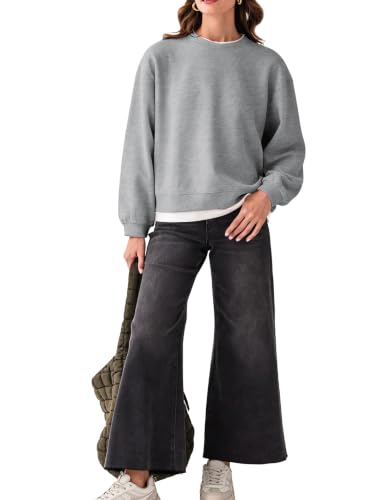 Mostrend Women's Grey Faux Double Layered Lightweight Sweatshirt - Large