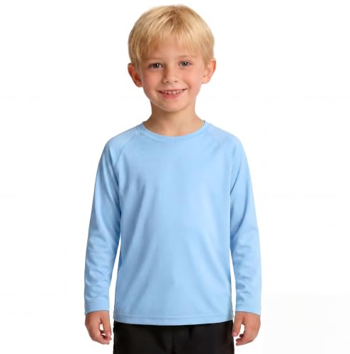 Toddler Boys Long Sleeve Rash Guard Swim Shirt - UPF 50+, Sky Blue, 5-6 Years