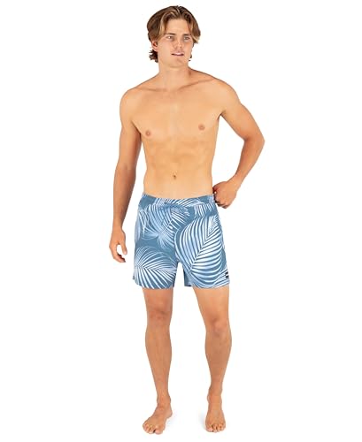Hurley Men's 4-Way Stretch Boardshorts with Compression Liner - Large Grey Teal Leaf Print