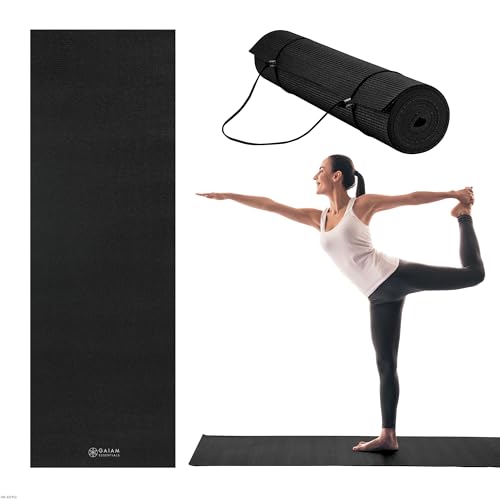Yoga & Pilates Mat - 1/4 Inch Thick with Carrier Strap - Black