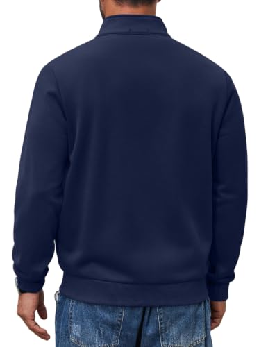 COOFANDY Mens Zip Up Lightweight Fleece Jacket Navy Large