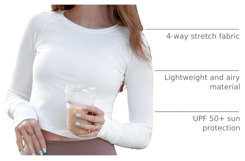 G4Free Women's UPF 50+ Long Sleeve Rash Guard Workout Shirt - White, Small