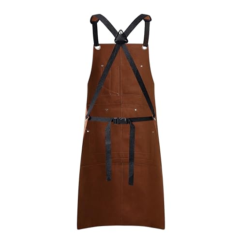 Flame Retardant And Waterproof 6 Pockets Leather Tool Apron for Outdoor Woodwork, Grilling, Kitchen, Unisex,24'' X 36''