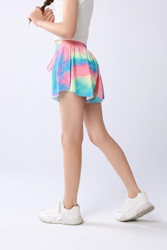 Girls Flowy Shorts with Spandex Liner - 2-in-1 Teen Athletic Shorts with Pockets for Sports & Running