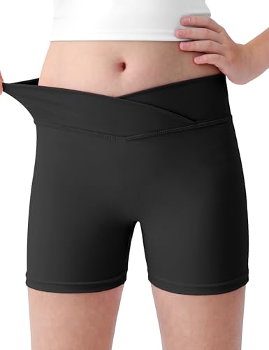 High Waisted Girls Athletic Biker Shorts - Black, Size 5-16Y