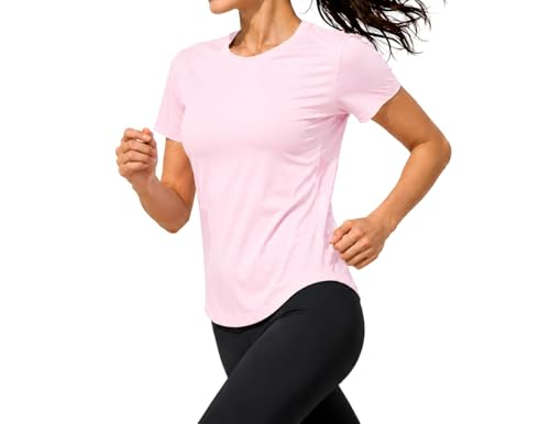 Seamless Short Sleeve Athletic Workout Shirt - Breathable Gym Top - Pink