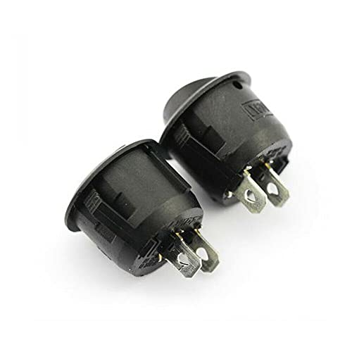 2-Pack Round Rocker Switch - SPST 12V 10A Black On/Off Button for DC Circuits