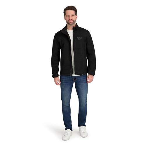 Reebok Men’s Mock Neck Zip-Up Fleece Shell Jacket – Black, Medium