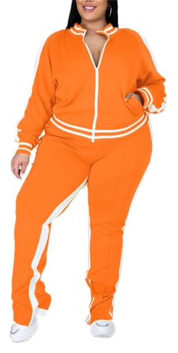 Hooreatee Women's Plus Size Orange Jogging Suit 4X-Large Track Jacket & Sweatpants Set