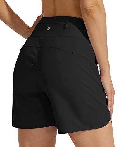 Willit Women's Athletic Running Shorts 5" Black Medium - Moisture-Wicking, Anti-Ride-Up, Comfortable Fit