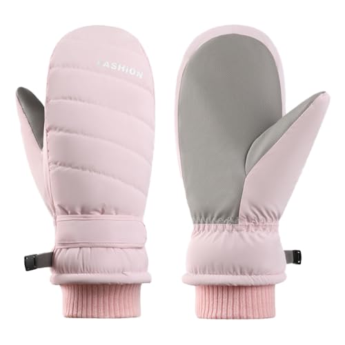 Winter Ski Mittens - Warm Water-Repellent Snow Gloves - Pink, Medium
