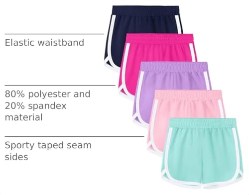 Girls Athletic Shorts Toddler Sports Shorts Quick Dry Active Gym Wear 5 Pack