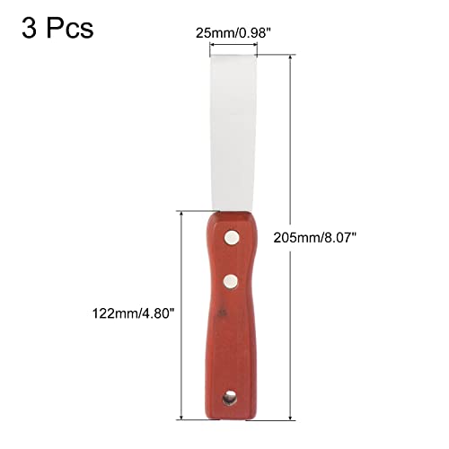 uxcell Putty Scraper 1" Stainless Steel Putty Knife Wooden Handle for Drywall Puttying 3Pcs
