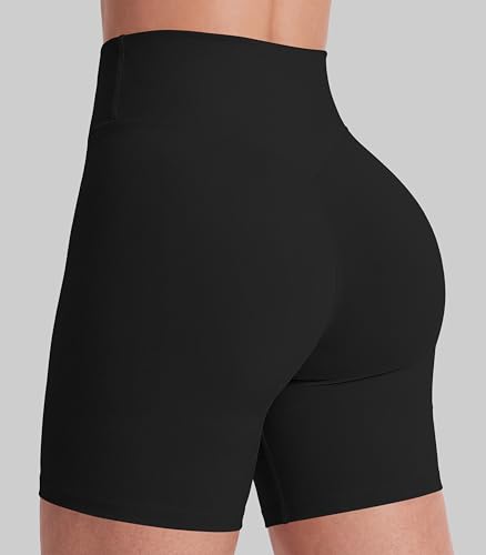 Sunzel Women's High Waist Biker Shorts with Tummy Control 6-Inch Inseam Black Medium