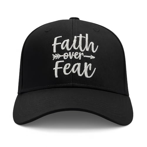 Faith Over Fear Christian Baseball Cap Embroidered Hat Black White - Religious Gift