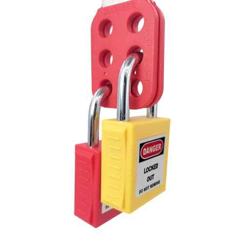 Lock Out Tag Out Hasp,Red 1.5 inch Jaw Diameter Stainless Steel Lockout Hasp Tamper-Proof Padlock Hasp with Extended Jaw,Nylon Handle,Impact-Resistant(10 Pack)